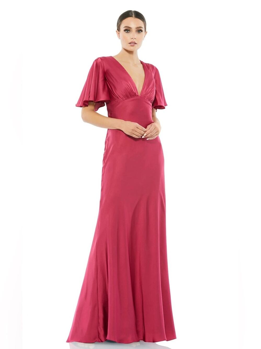 IEENA MAC DUGGAL Flounce Sleeve V-Neck Trumpet Gown Dress Raspberry 554021 sz 2